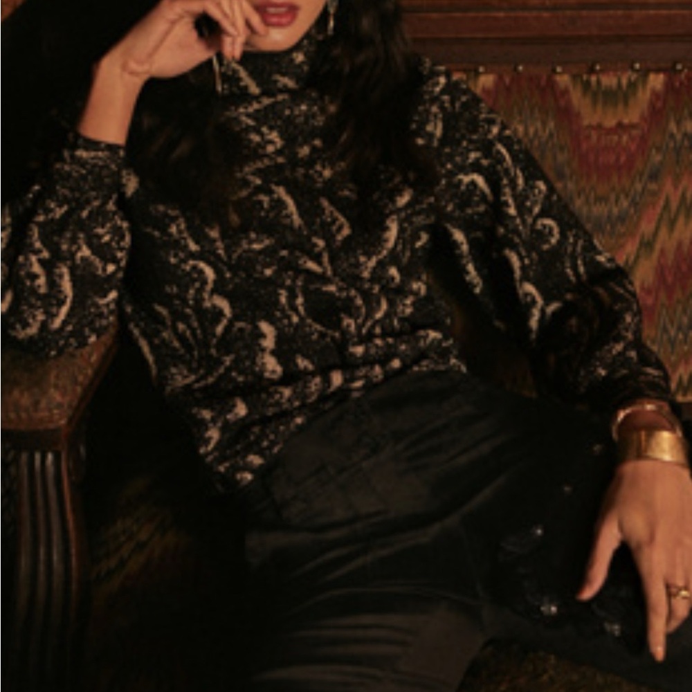 Anthropologie Beatriz Mock-Neck Sweater Black Lurex Combo Women’s M.